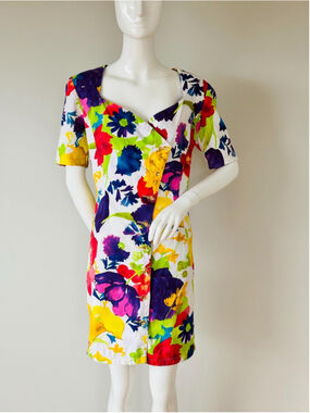 Ungaro 80s Floral Dress Vintage Cotton Midi